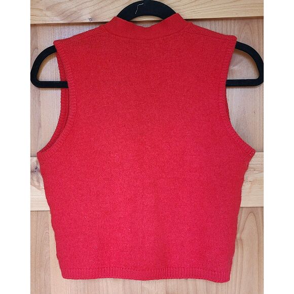 Vintage Garland 100% Wool Red Sweater Vest Shell Buttons Pockets SMALL Retro S - Picture 2 of 6